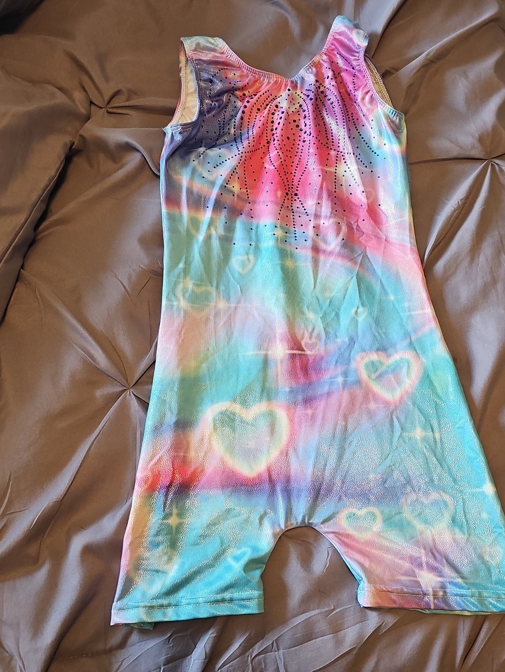 Girls' Tie-Dye Heart Active Short Romper - Pink & Blue